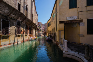 VENICE, ITALY – SEPTEMBER 18: Venice city in Italy. Canals, buildings and boats. Travel (vacation) concept. On September 18 in Venice, Italy