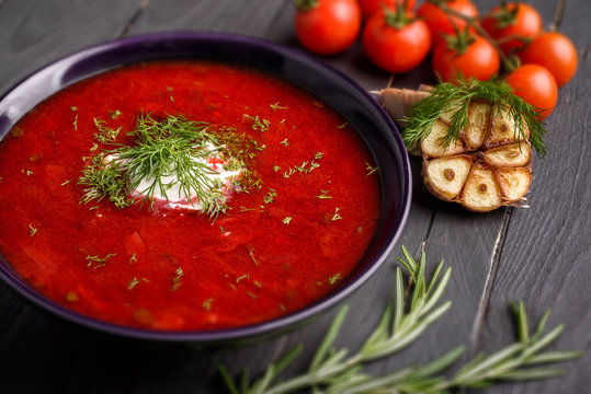 Red borscht soup ukrainian traditional dish