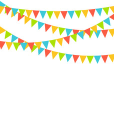Multicolored bright buntings flags garlands isolated on white