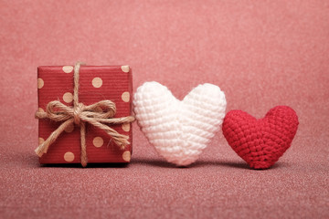 Gift box and two adorable handmade heart crochet.