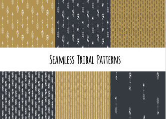 Fototapeta premium Set of modern seamless hand drawn geometric tribal patterns. Vector navajo design.