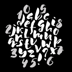 Hand drawn font made by dry brush strokes. Grunge style alphabet