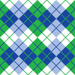Argyle in Blue, Green and White repeats seamlessly.