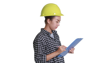 Asian women engineers and technicians are checking the list on t