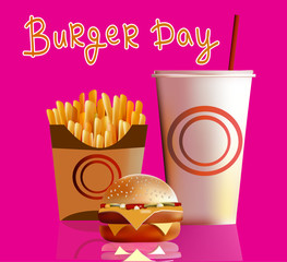 Vector illustration, banner, burger, fries, cola, fast food .