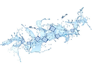 Splash with fruit isolated on white background. Bastract water with fresh fruits. 