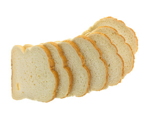 Top view of English muffin toasting bread slices spread out isolated on a white background.