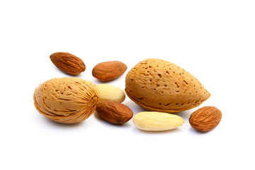 Fresh almonds isolated on white background. 