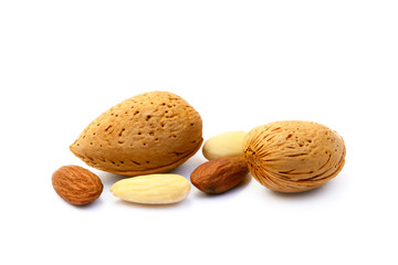 Fresh almonds isolated on white background. 