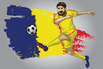 Obraz premium Romania soccer player with flag as a background