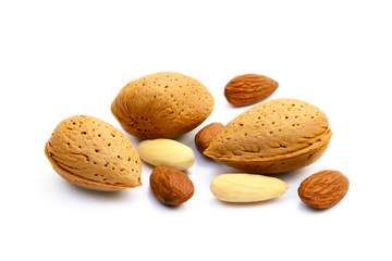 Fresh almonds isolated on white background. 