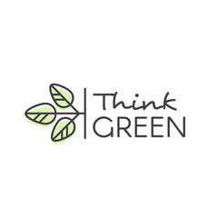 Vector Design Illustration with Hand-Lettering Text Logo Think Green Concept - Ecology and Green Energy  in Trendy Linear Style