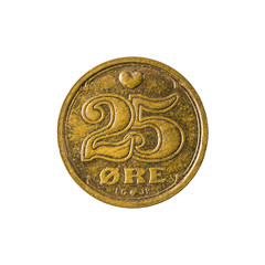 25 danish oere coin (1991) obverse isolated on white background