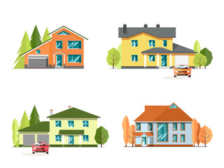 Set of detailed colorful cottage houses. Family home. Flat style modern buildings. Vector illustration