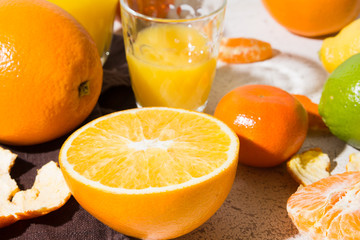 different kinds of citrus on white background