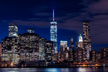 Manhattan skyline at night in New York City