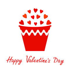 Red heart set in bucket. Gift object. Flower pot. Happy Valentines day card Flat design. Isolated. White background.