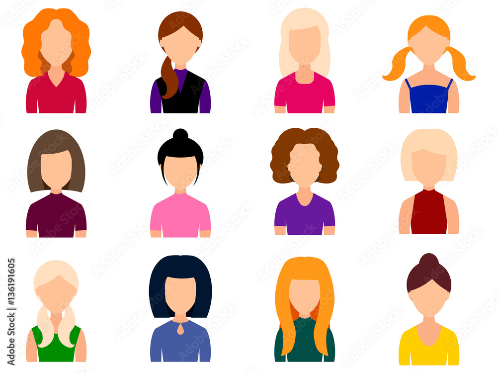 Wall mural avatar girls icons set in flat style. vector.