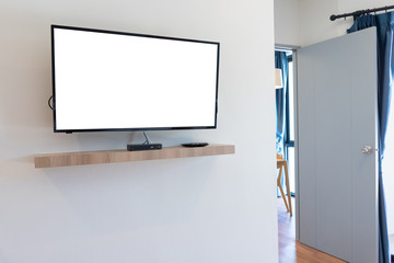 LCD TV (Television) with blank copy space white background