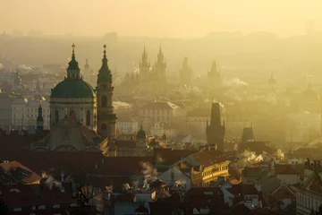 Fototapeten Amazing Prague foggy sunrise, Czech republic © marekkijevsky