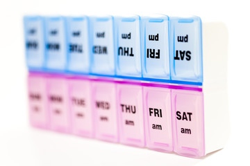 box for storage of drugs, with inscriptions on days of the week..