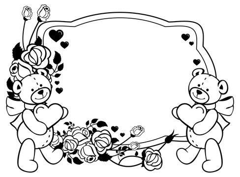 black and white teddy bears holding hearts clip art preview