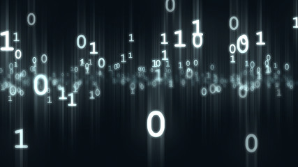 Computer binary bits and bytes numbers particles. 3D rendering - obrazy, fototapety, plakaty