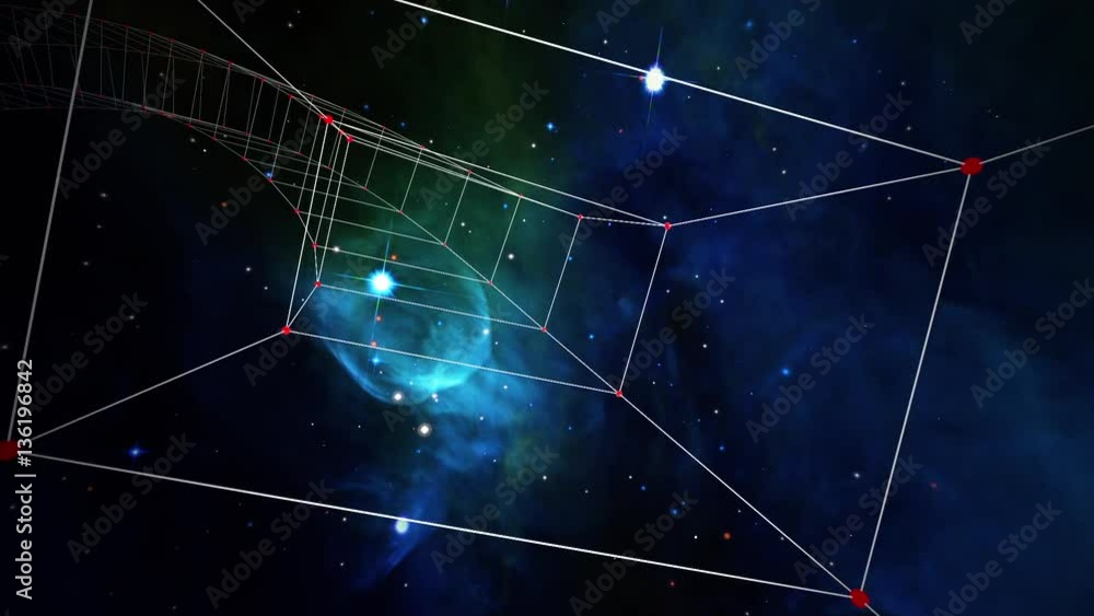 Poster space 2231: traveling through a plexus tunnel in space (loop).