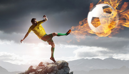 Soccer player outdoors . Mixed media