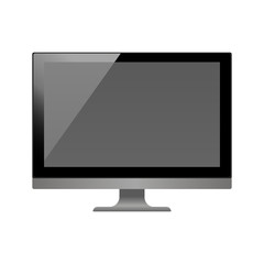 3d monitor template. Personal computer monitor mockup with black screen isolated on the white background. Eps 10 vector illustration