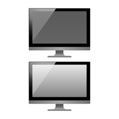 3d monitor template set. realistic Personal computer monitors mockup with white and black screen isolated on the white background. Eps 10 vector illustration