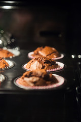 Baked muffins through oven glass