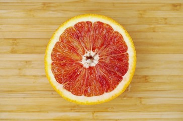 Close-up of a juicy blood orange cut in half