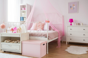 Pink and white princess bedroom