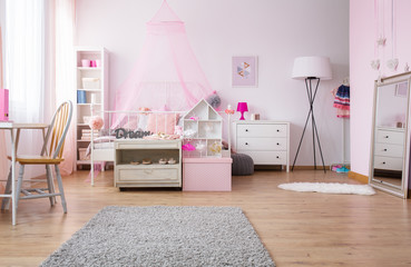 Spacious girl bedroom in pink