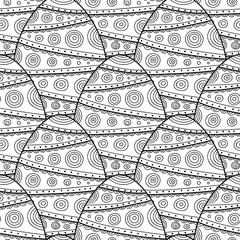 Black, white seamless pattern of decorative eggs for coloring page.