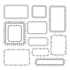 Set of black frames. Hand drawn ink borders. Vector illustration. Isolated