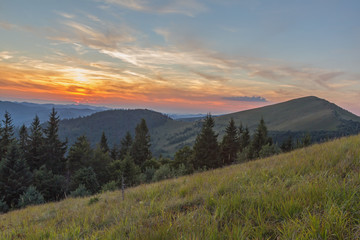 Plakat magic sunset in the Carpathian mountains