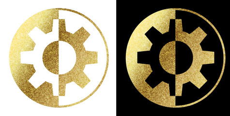 Cogwheel gear Logo Golden in White and Black background