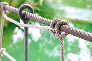 Rope knot of handrail suspension bridge.