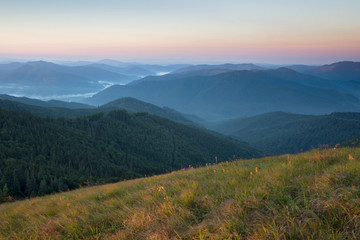 Naklejka premium Magiczna ranek mgła w halnej dolinie