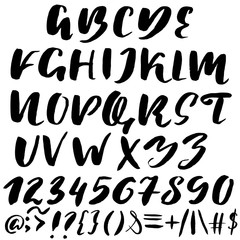 Hand drawn font made by dry brush strokes. Grunge style alphabet