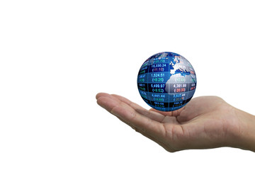 Isolated hand opened up and global business