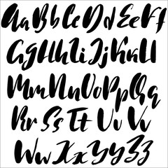 Hand drawn font made by dry brush strokes. Grunge style alphabet