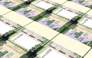 Liberian dollar bills stacks background. 3D illustration.
