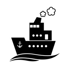 Fototapeta na wymiar Black ship vector icon on white background, isolated object