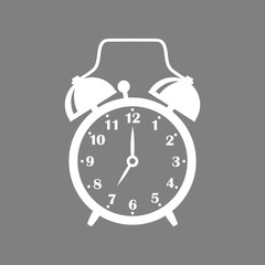 White alarm clock vector icon on grey background