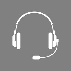 White headphones vector icon on grey background