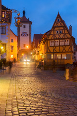 Fototapeta na wymiar illuminated at night Plonlein Small Square in Rothenburg ob der Tauber, Germany