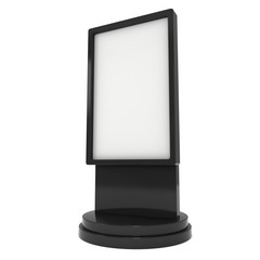 LCD Screen Stand. Black Trade Show Booth. 3d render of lcd screen isolated on white background. High Resolution. Ad template for your expo design.